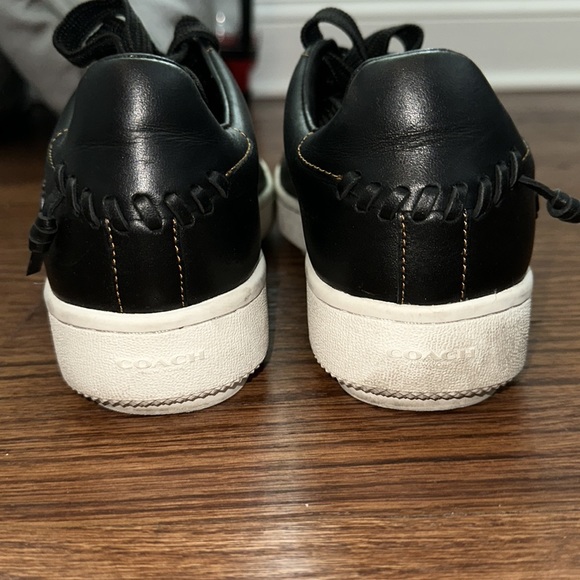 Coach Tea Rose Low Top, Leather Sneakers in Black w Floral Details - Picture 5 of 9